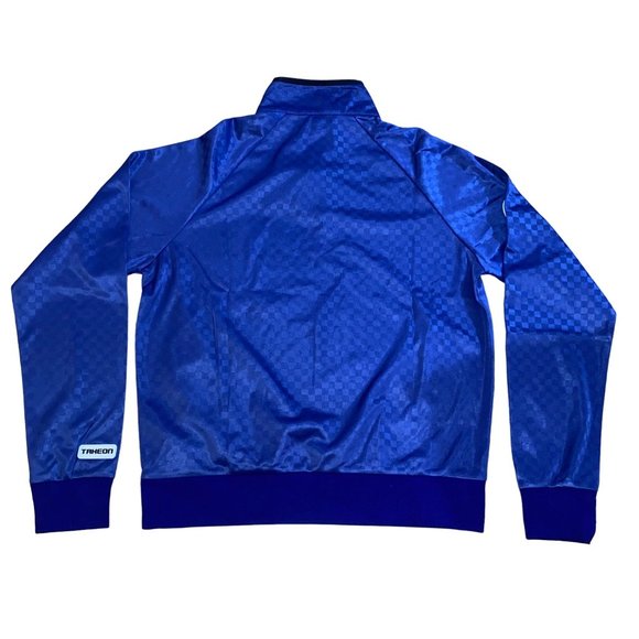 TAKEON Dex Pullover Sweater Indigo Blue Purple Size Medium Mens Checkerboard Zip - Picture 10 of 10